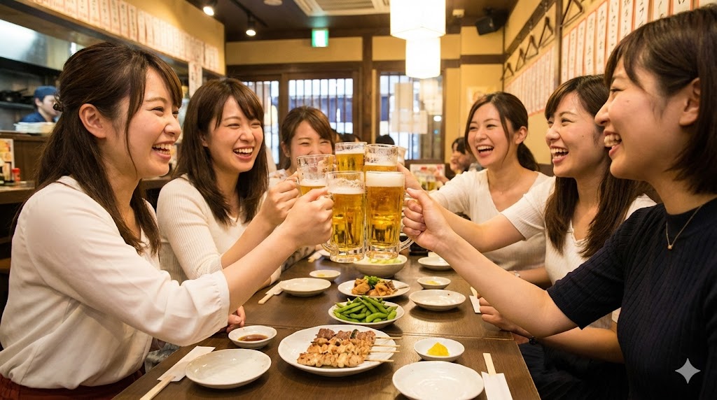 京橋の居酒屋で深夜まで打ち上げ
